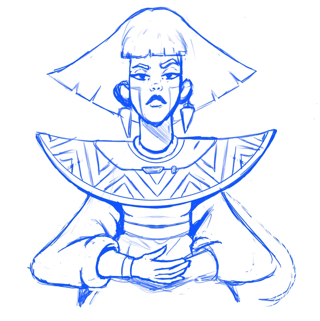 Refined character sketch with stronger shape language