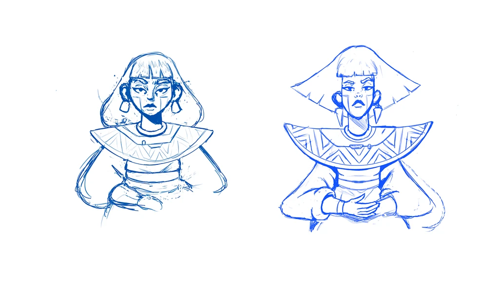Comparison between early sketch and improved character sketch