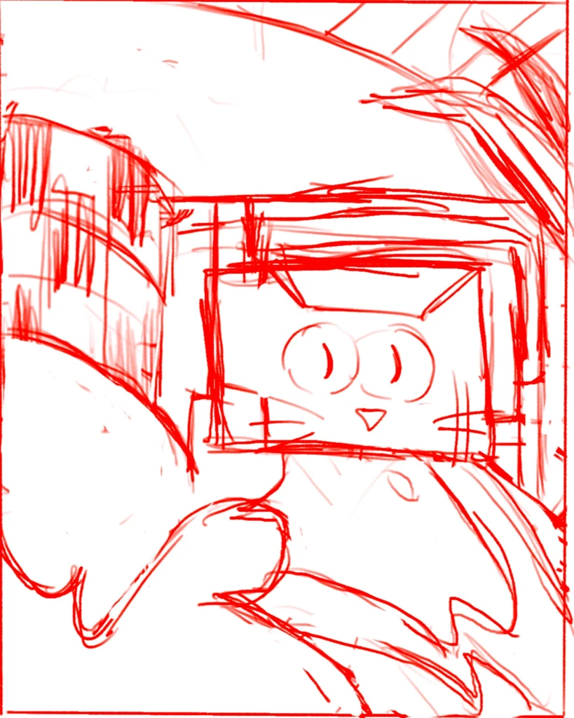 Early red sketch for the cat poster composition