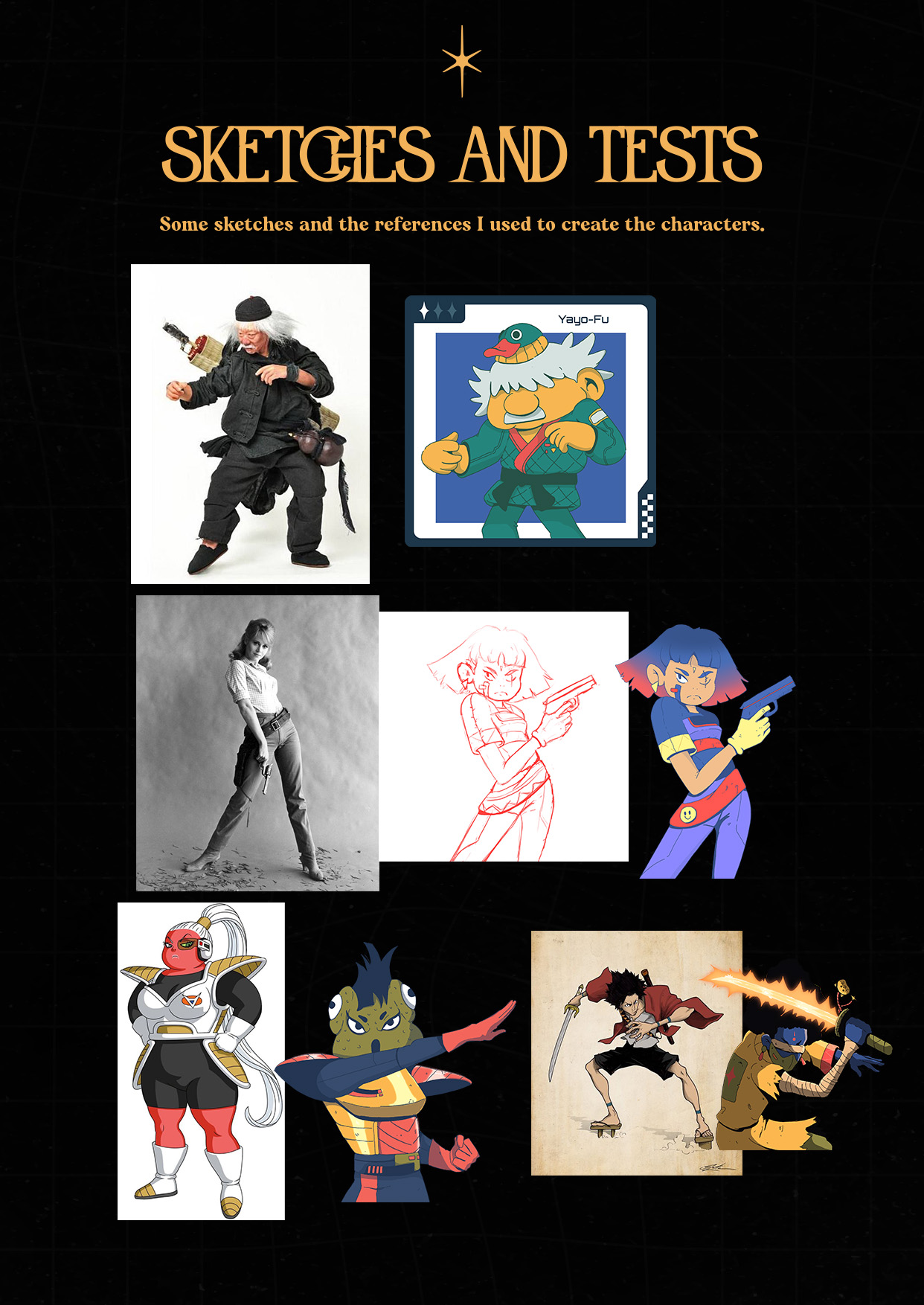 Sketches and references used to create Starlight Echoes characters